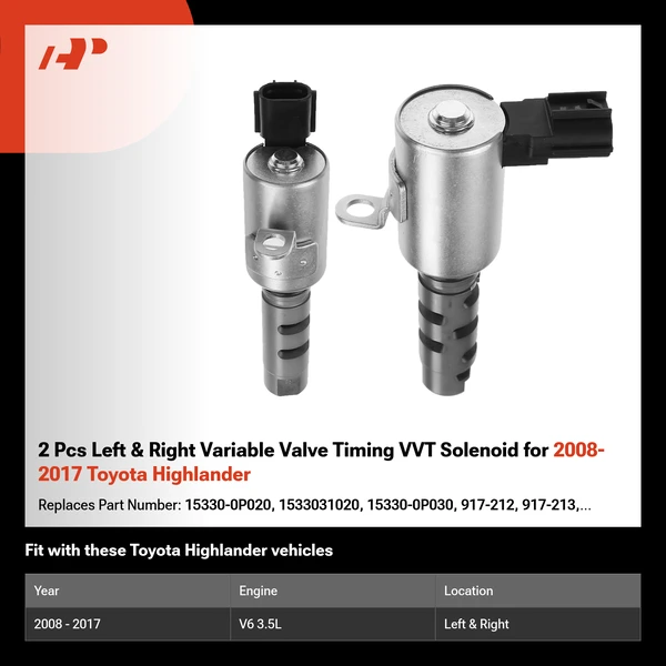 2 Pcs Left & Right Variable Valve Timing VVT Solenoid for 2008-2017 Toyota Highlander