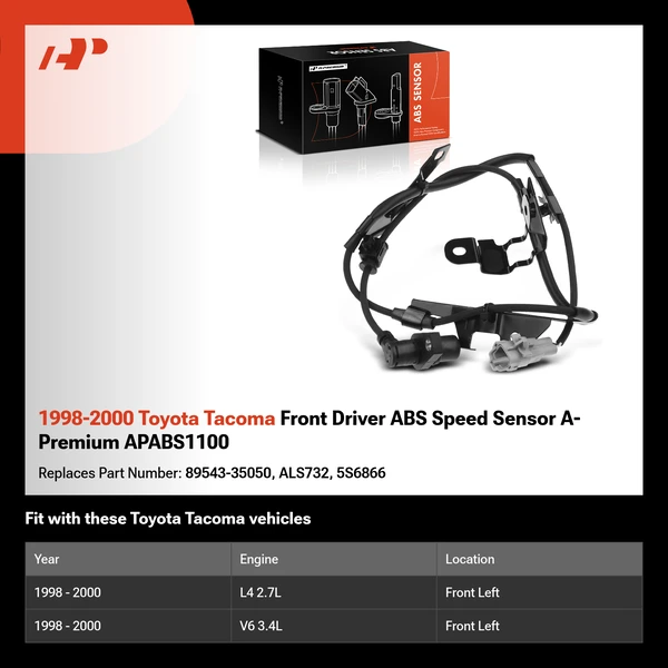 1998-2000 Toyota Tacoma Front Driver ABS Speed Sensor A-Premium APABS1100