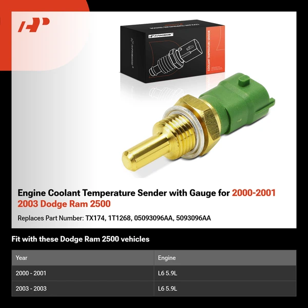 Engine Coolant Temperature Sender with Gauge for 2000-2001 2003 Dodge Ram 2500