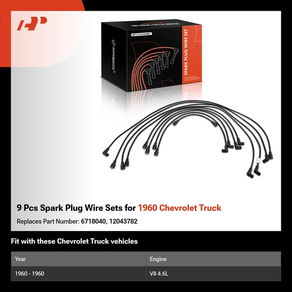 9 Pcs Spark Plug Wire Sets for 1960 Chevrolet Truck