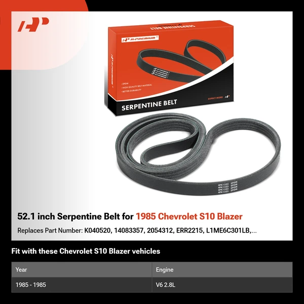 52.1 inch Serpentine Belt for 1985 Chevrolet S10 Blazer