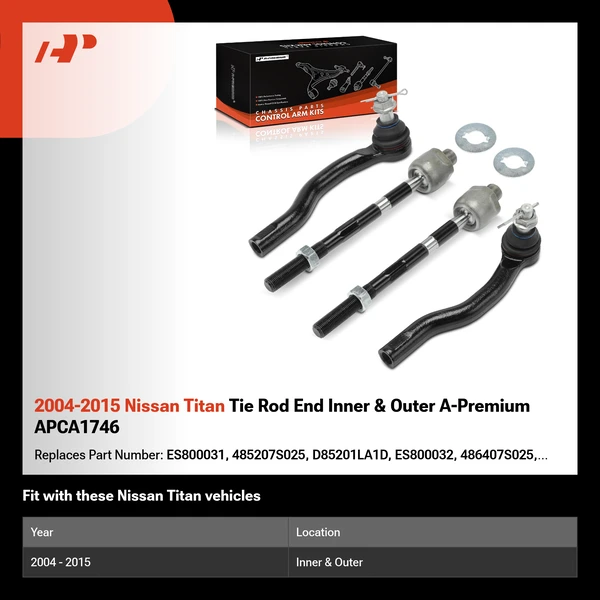 2004-2015 Nissan Titan Tie Rod End Inner & Outer A-Premium APCA1746