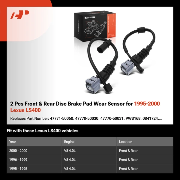 2 Pcs Front & Rear Disc Brake Pad Wear Sensor for 1995-2000 Lexus LS400