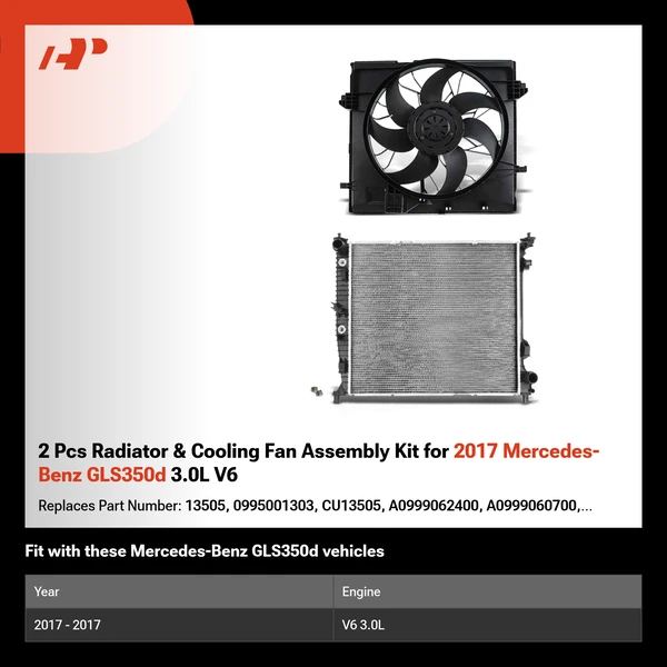 2 Pcs Radiator & Cooling Fan Assembly Kit for 2017 Mercedes-Benz GLS350d 3.0L V6