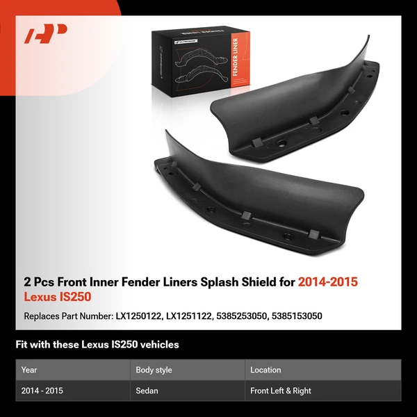 2 Pcs Front Inner Fender Liners Splash Shield for 2014-2015 Lexus IS250