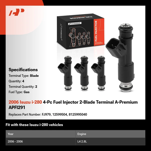 2006 Isuzu i-280 4-Pc Fuel Injector 2-Blade Terminal A-Premium APFI291