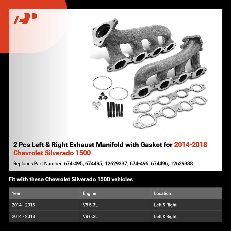 2 Pcs Left & Right Exhaust Manifold with Gasket for 2014-2018 Chevrolet Silverado 1500