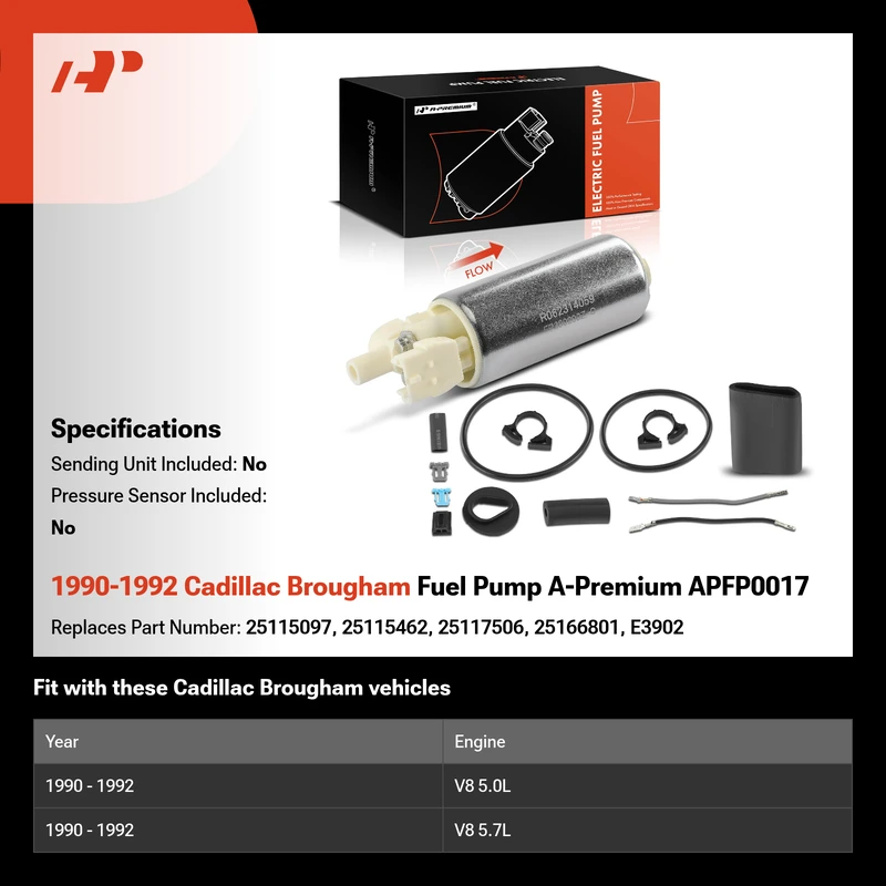 1990-1992 Cadillac Brougham Fuel Pump A-Premium APFP0017
