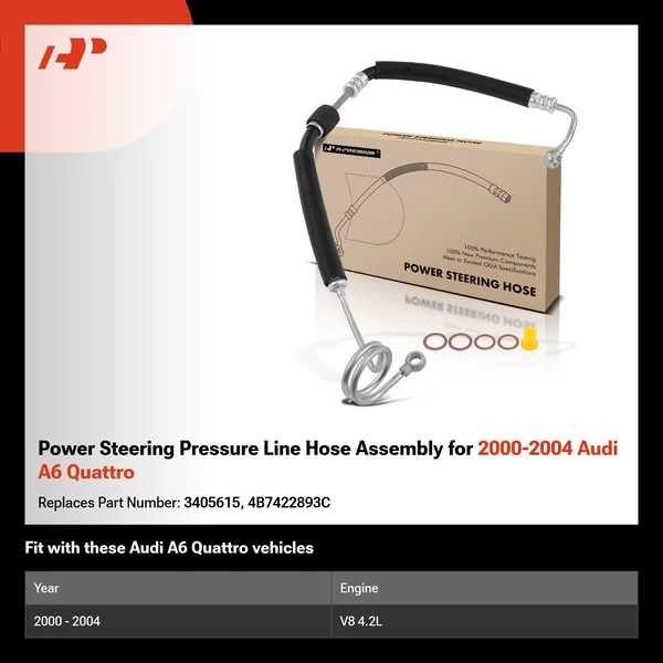 Power Steering Pressure Line Hose Assembly for 2000-2004 Audi A6 Quattro