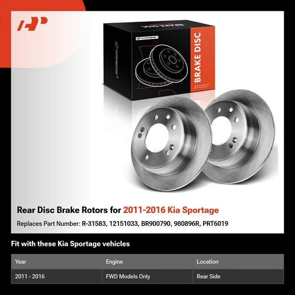 Rear Disc Brake Rotors for 2011-2016 Kia Sportage