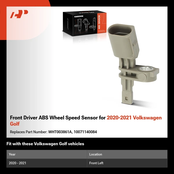 Front Driver ABS Wheel Speed Sensor for 2020-2021 Volkswagen Golf