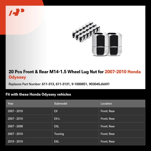 20 Pcs Front & Rear M14-1.5 Wheel Lug Nut for 2007-2010 Honda Odyssey