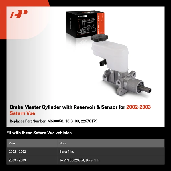Brake Master Cylinder with Reservoir & Sensor for 2002-2003 Saturn Vue