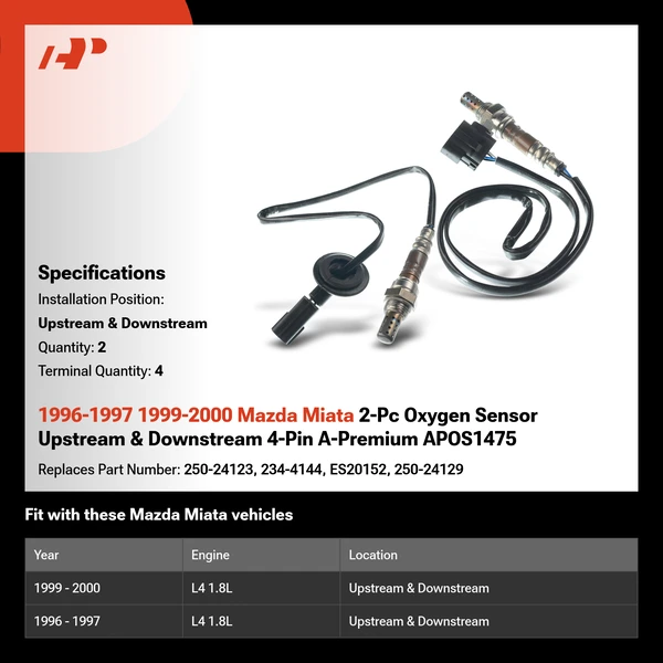 1996-1997 1999-2000 Mazda Miata 2-Pc Oxygen Sensor Upstream & Downstream 4-Pin A-Premium APOS1475