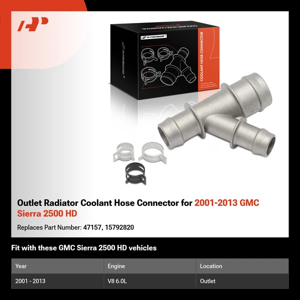 Outlet Radiator Coolant Hose Connector for 2001-2013 GMC Sierra 2500 HD
