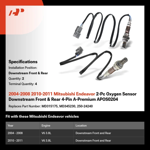 2004-2008 2010-2011 Mitsubishi Endeavor 2-Pc Oxygen Sensor Downstream Front & Rear 4-Pin A-Premium APOS0204