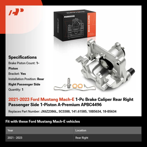 2021-2023 Ford Mustang Mach-E 1-Pc Brake Caliper Rear Right Passenger Side 1-Piston A-Premium APBC4496