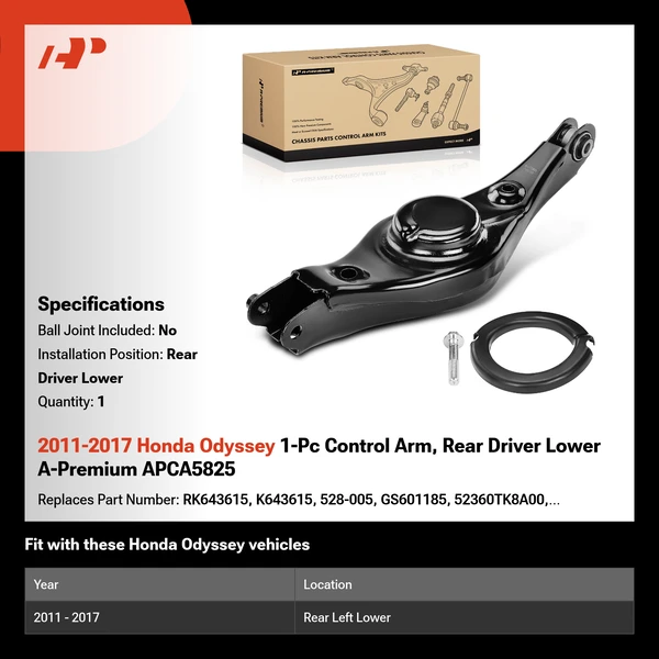 2011-2017 Honda Odyssey 1-Pc Control Arm, Rear Driver Lower A-Premium APCA5825