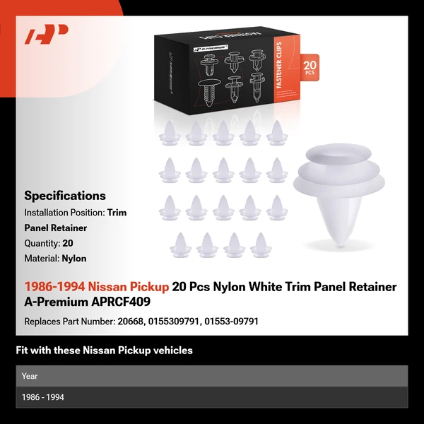 1986-1994 Nissan Pickup 20 Pcs Nylon White Trim Panel Retainer A-Premium APRCF409
