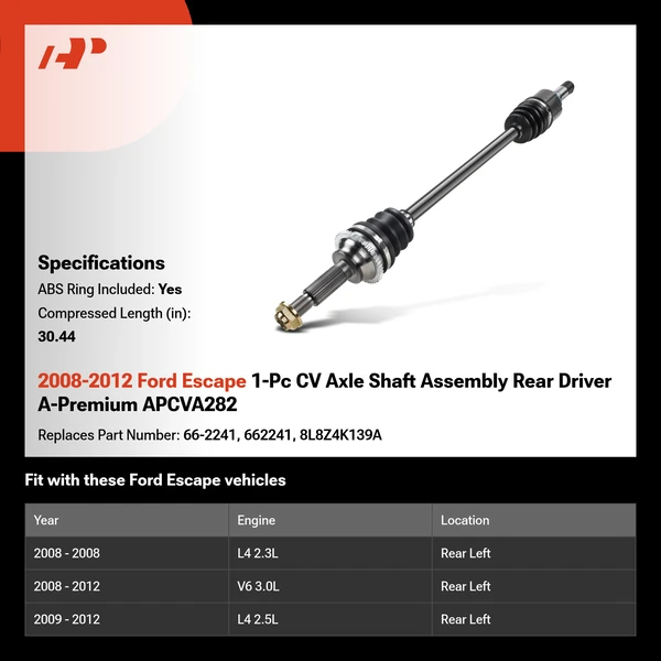 2008-2012 Ford Escape 1-Pc CV Axle Shaft Assembly Rear Driver A-Premium APCVA282