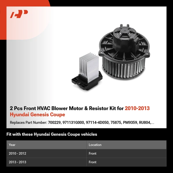 2 Pcs Front HVAC Blower Motor & Resistor Kit for 2010-2013 Hyundai Genesis Coupe