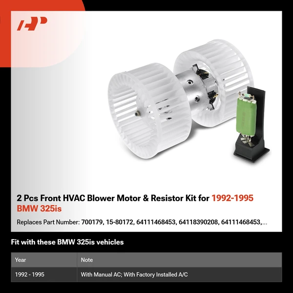 2 Pcs Front HVAC Blower Motor & Resistor Kit for 1992-1995 BMW 325is