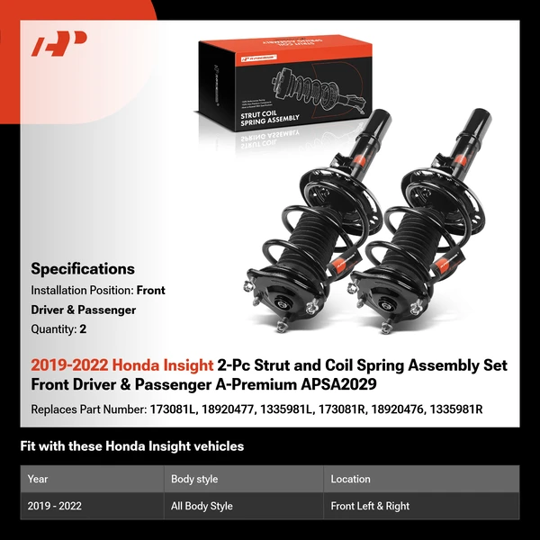 2019-2022 Honda Insight 2-Pc Strut and Coil Spring Assembly Set Front Driver & Passenger A-Premium APSA2029