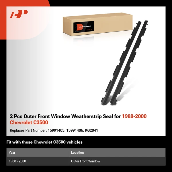 2 Pcs Outer Front Window Weatherstrip Seal for 1988-2000 Chevrolet C3500
