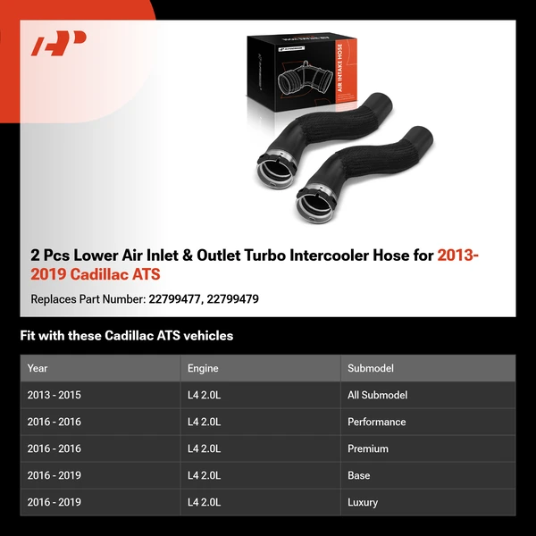 2 Pcs Lower Air Inlet & Outlet Turbo Intercooler Hose for 2013-2019 Cadillac ATS