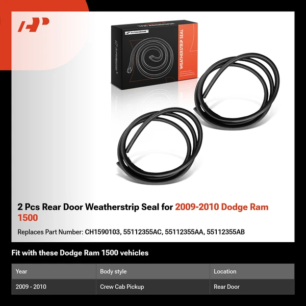 2 Pcs Rear Door Weatherstrip Seal for 2009-2010 Dodge Ram 1500