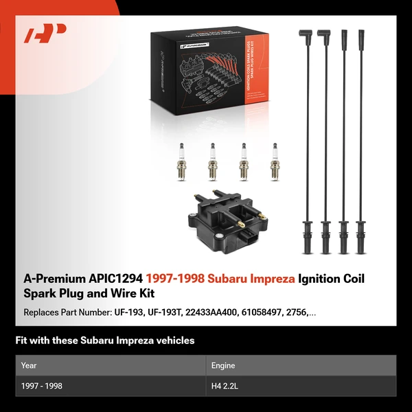 A-Premium APIC1294 1997-1998 Subaru Impreza Ignition Coil Spark Plug and Wire Kit