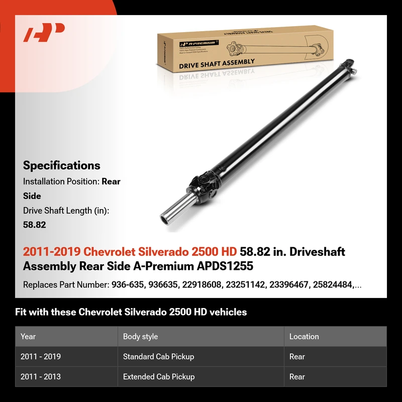 2011-2019 Chevrolet Silverado 2500 HD 58.82 in. Driveshaft Assembly Rear Side A-Premium APDS1255