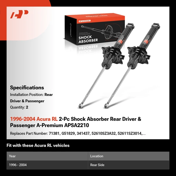 1996-2004 Acura RL 2-Pc Shock Absorber Rear Driver & Passenger A-Premium APSA2210