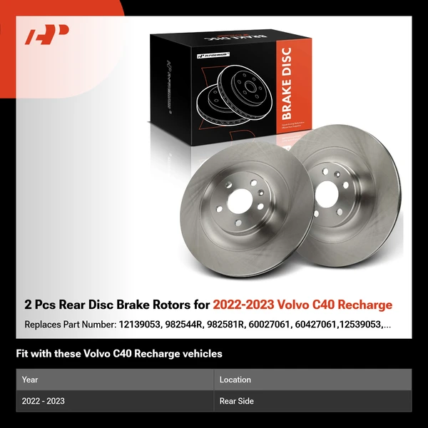 2 Pcs Rear Disc Brake Rotors for 2022-2023 Volvo C40 Recharge