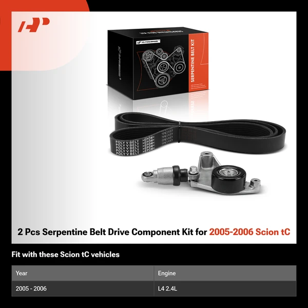 2 Pcs Serpentine Belt Drive Component Kit for 2005-2006 Scion tC