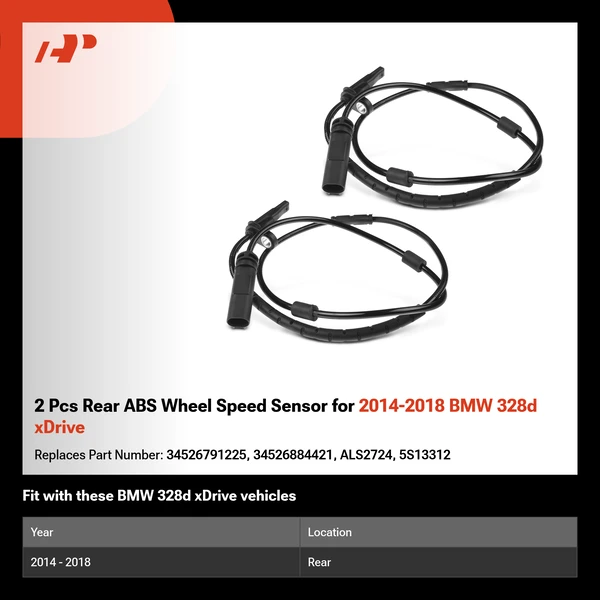 2 Pcs Rear ABS Wheel Speed Sensor for 2014-2018 BMW 328d xDrive