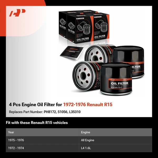 4 Pcs Engine Oil Filter for 1972-1976 Renault R15