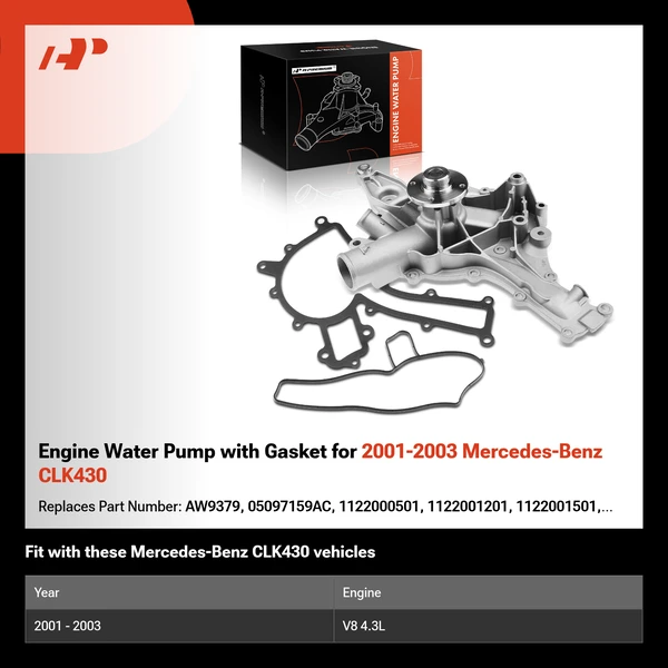 Engine Water Pump with Gasket for 2001-2003 Mercedes-Benz CLK430