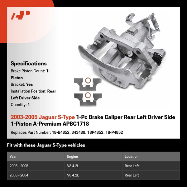 2003-2005 Jaguar S-Type 1-Pc Brake Caliper Rear Left Driver Side 1-Piston A-Premium APBC1718