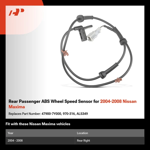 Rear Passenger ABS Wheel Speed Sensor for 2004-2008 Nissan Maxima