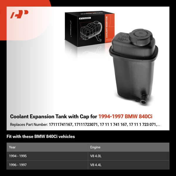 Coolant Expansion Tank with Cap for 1994-1997 BMW 840Ci