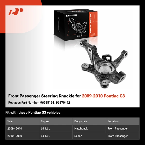 Front Passenger Steering Knuckle for 2009-2010 Pontiac G3