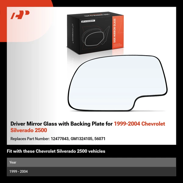 Driver Mirror Glass with Backing Plate for 1999-2004 Chevrolet Silverado 2500