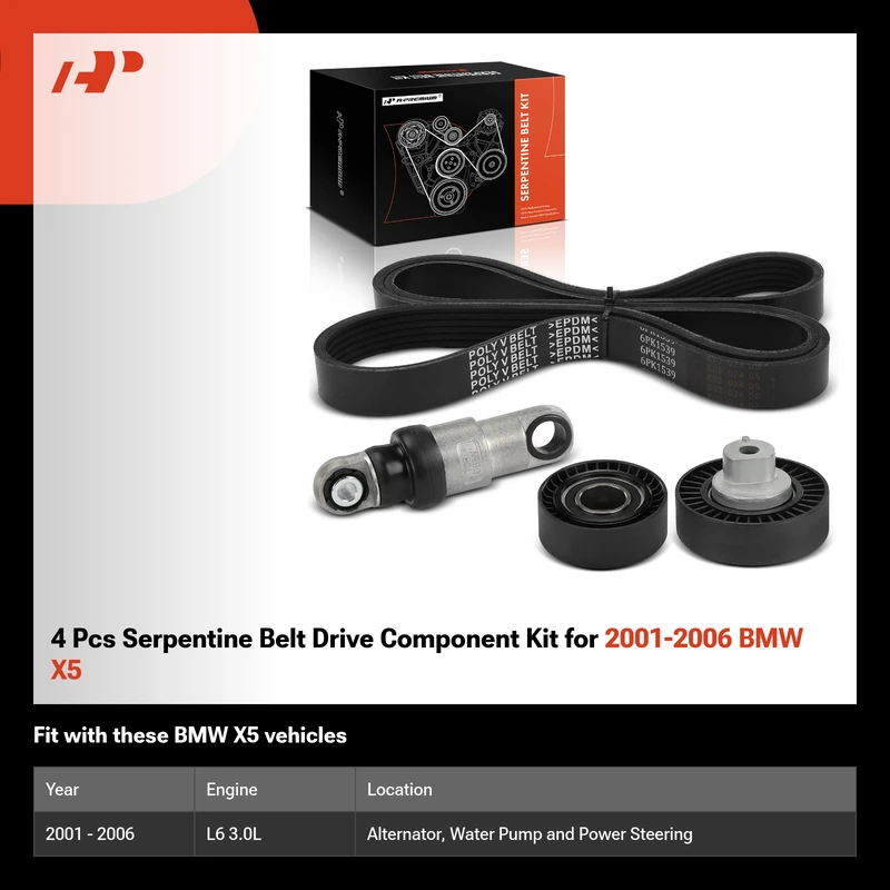 4 Pcs Serpentine Belt Drive Component Kit for 2001-2006 BMW X5