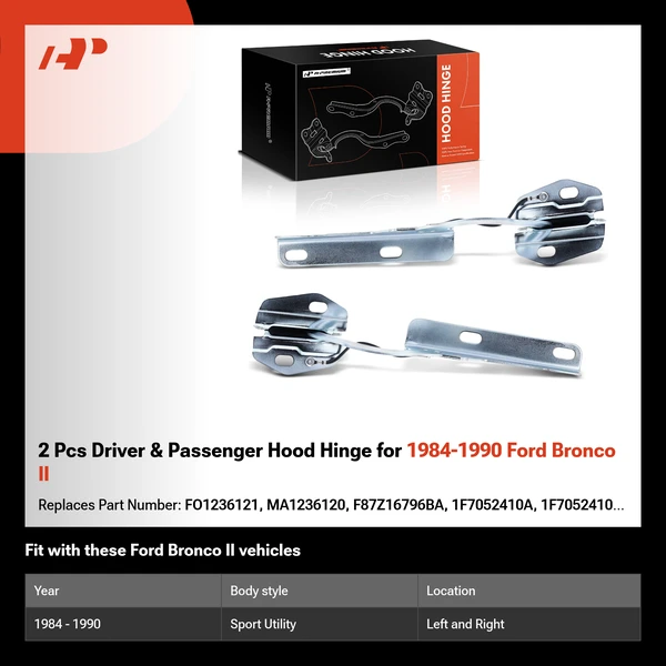 2 Pcs Driver & Passenger Hood Hinge for 1984-1990 Ford Bronco II