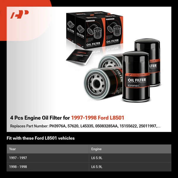4 Pcs Engine Oil Filter for 1997-1998 Ford L8501