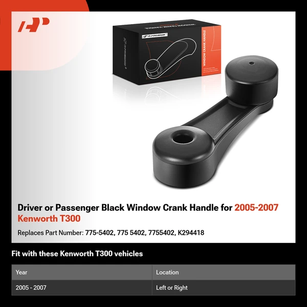 Driver or Passenger Black Window Crank Handle for 2005-2007 Kenworth T300