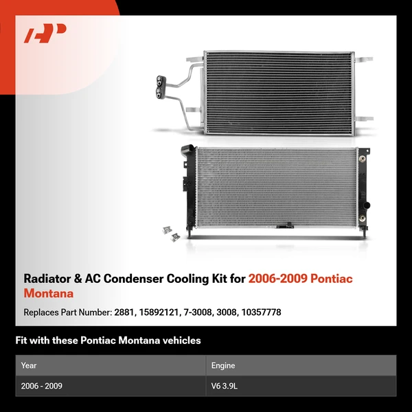Radiator & AC Condenser Cooling Kit for 2006-2009 Pontiac Montana