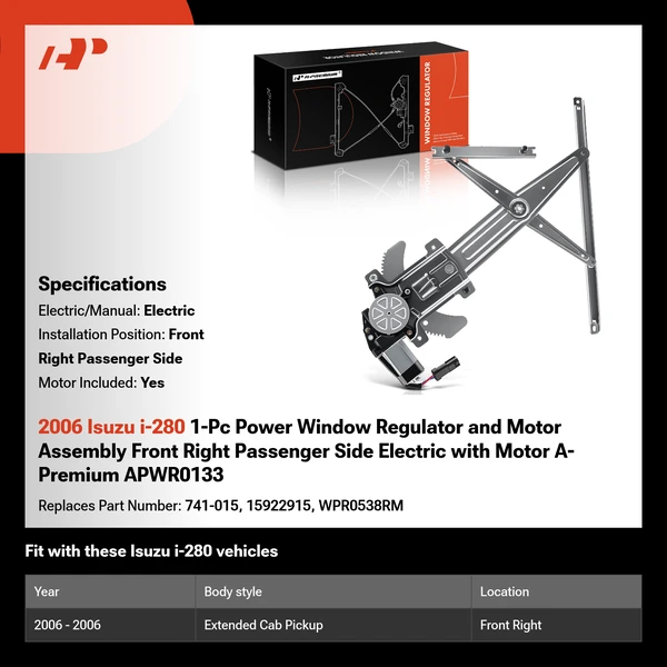 2006 Isuzu i-280 1-Pc Power Window Regulator and Motor Assembly Front Right Passenger Side Electric with Motor A-Premium APWR0133
