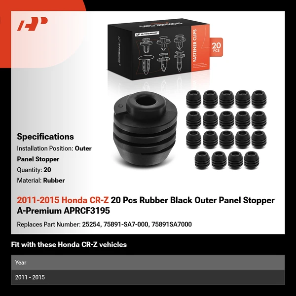 2011-2015 Honda CR-Z 20 Pcs Rubber Black Outer Panel Stopper A-Premium APRCF3195